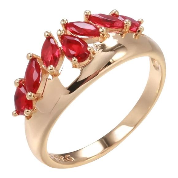 Beautiful 18K Rose Gold Plated Copper Red Marquise Crown Ring Size 9 - Picture 2 of 7